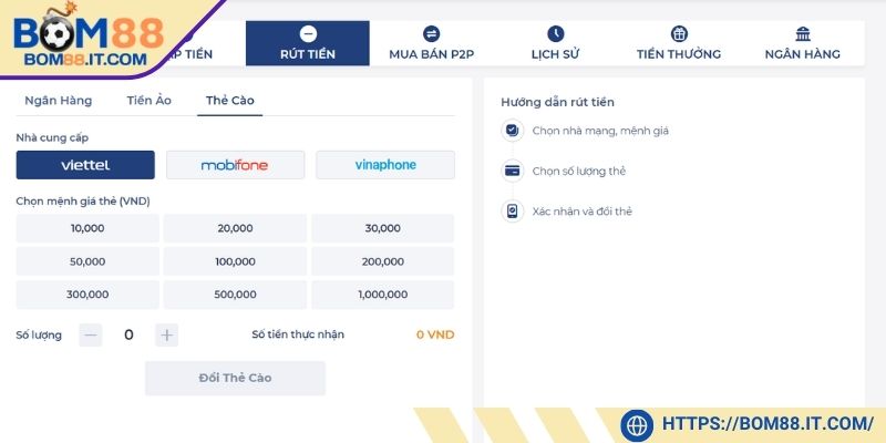 Điều kiện khi rút tiền BOM88