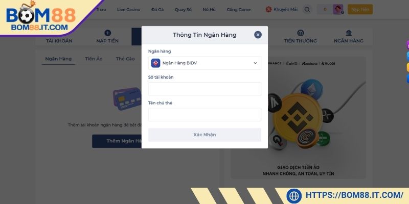 Rút tiền từ BOM88 qua tài khoản bank