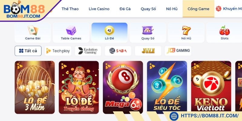 Sảnh xổ số BOM88 thiết kế nhiều loại hình